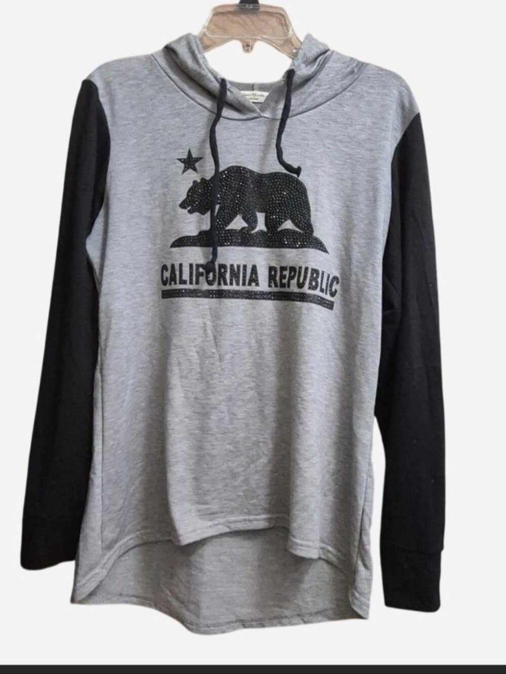 Sweet Gisele California Republic Rhinestone Graphic Hoodie Gray Black Size L